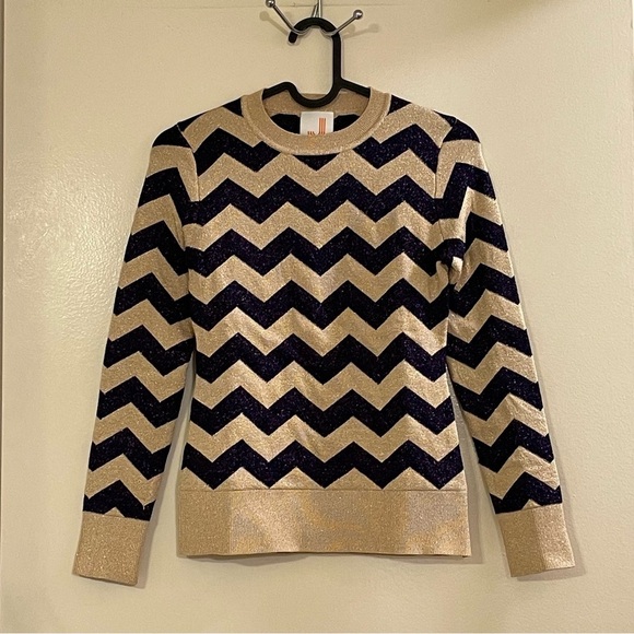 JOOSTRICOT NWOT Zig Zag Lurex Crew Neck in Gold and Purple - Picture 1 of 6